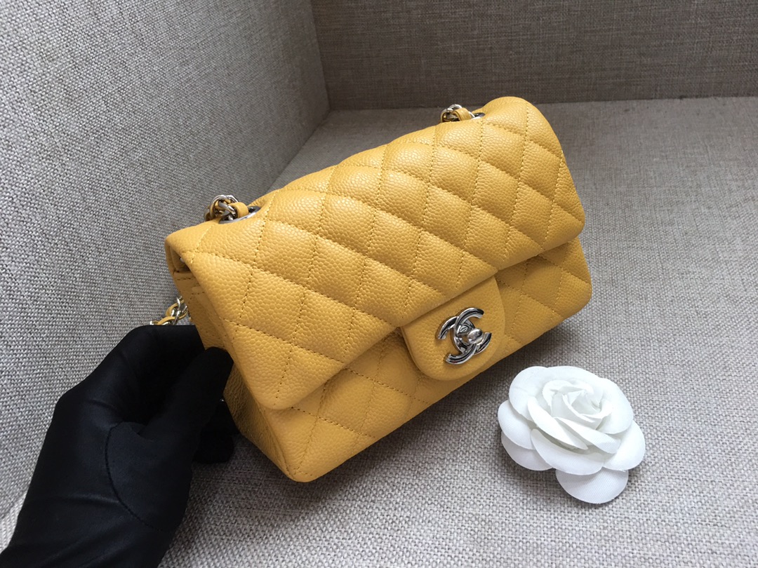 Small Classic Flap Caviar Bag A01116 Yellow/Silver